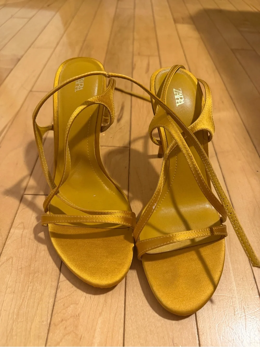 ZARA Golden Yellow Strappy Heeled Sandals - Picture 3 of 3